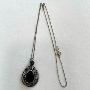 Marcasite enamel pendant on sterling chain 925 Italy